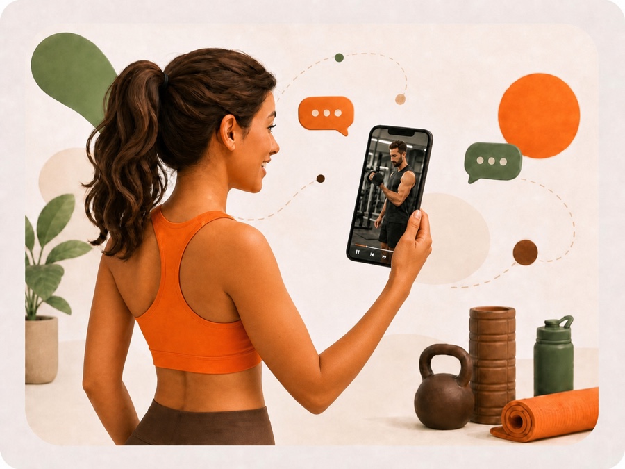 Aluna conversando com seu personal trainer por videochamada
